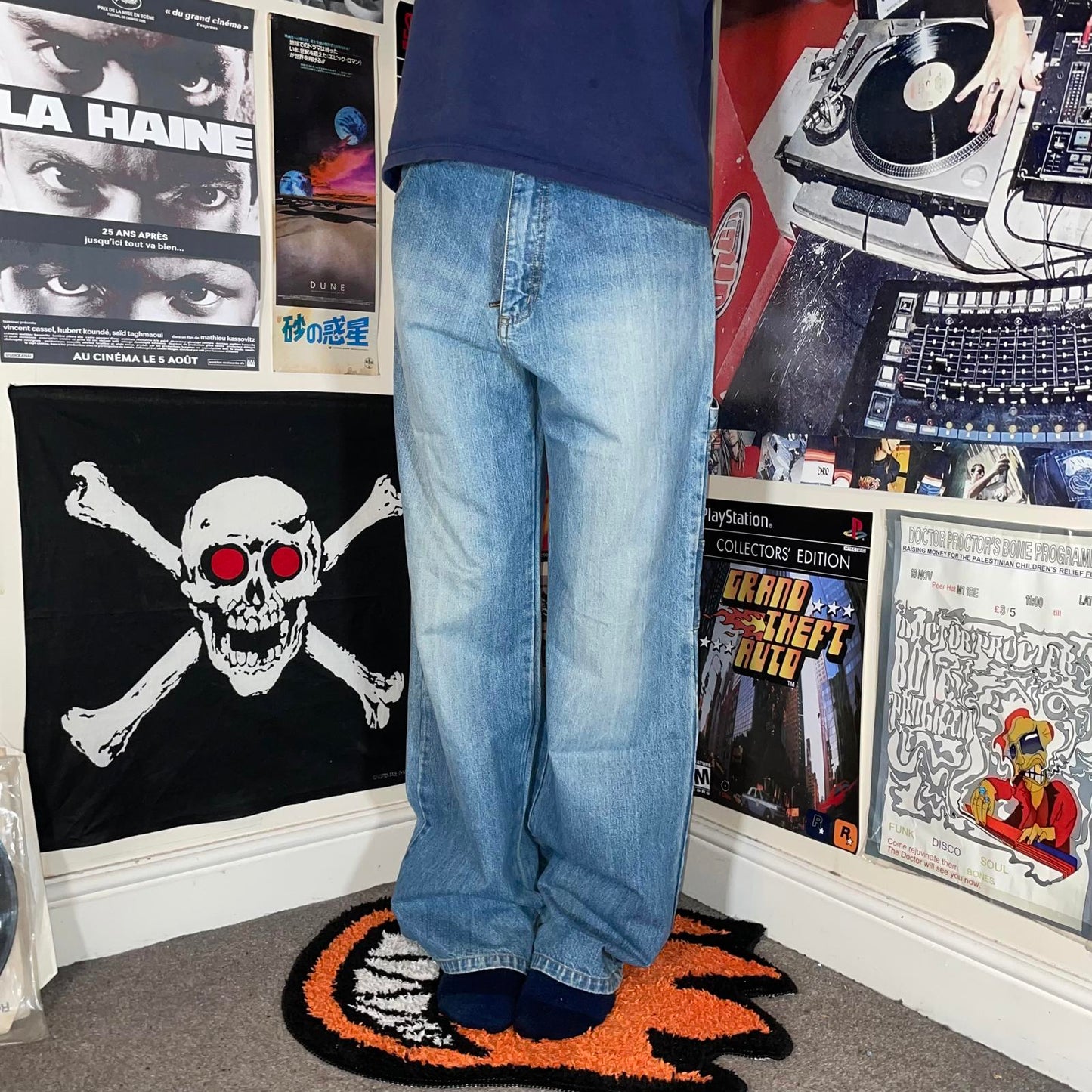 BHS 00s Printed Dragon Baggy Blue Jeans 30x32