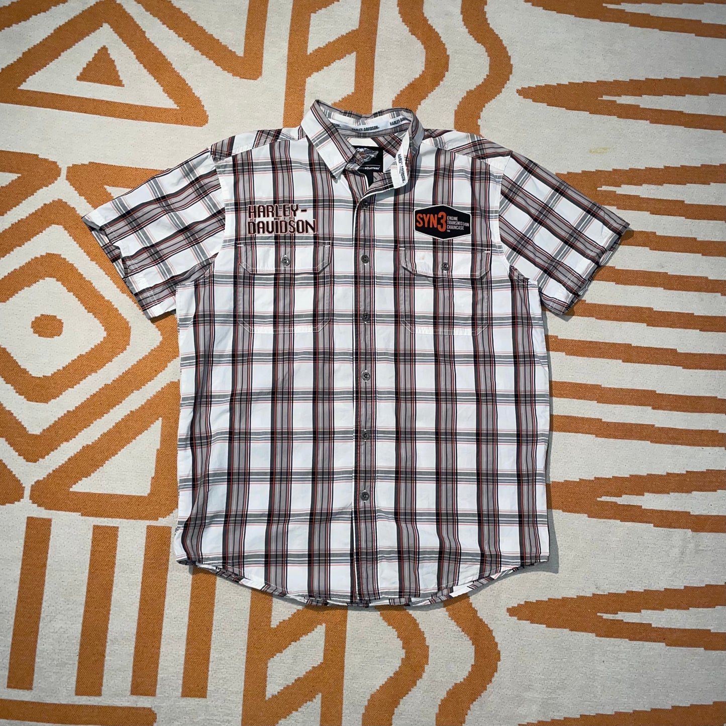 Harley Davidson 00s Plaid Embroidered ‘Racing’ Shirt M