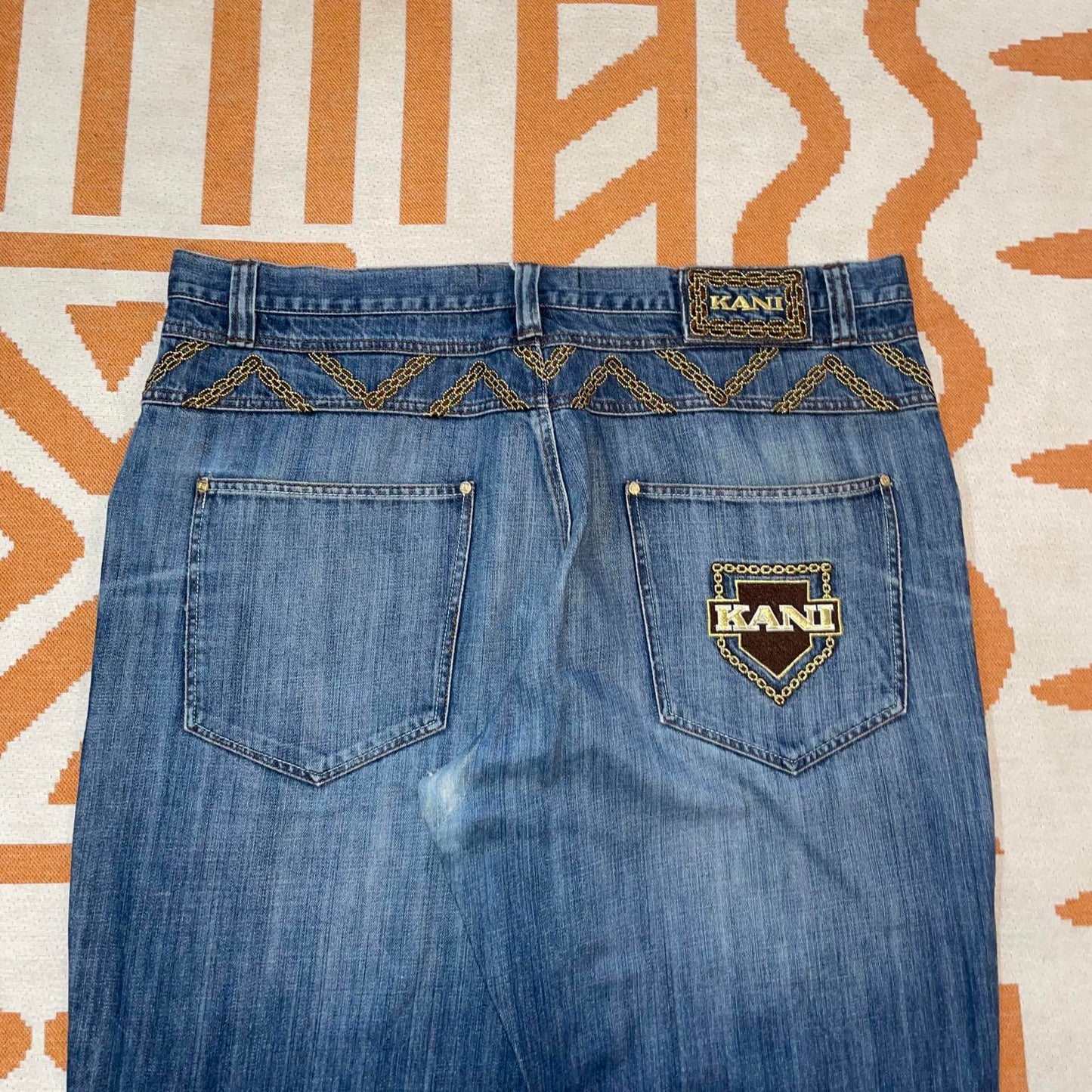 Karl Kani 90s Embroidered Gold Chain Jeans 42x34