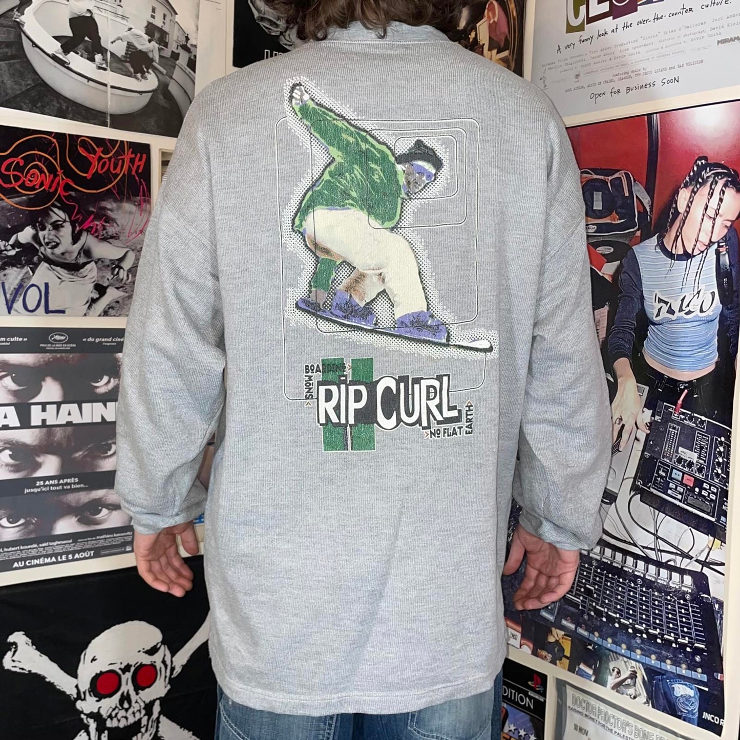 Rip Curl 90s Snowboarder Graphic Grey Sweatshirt XL