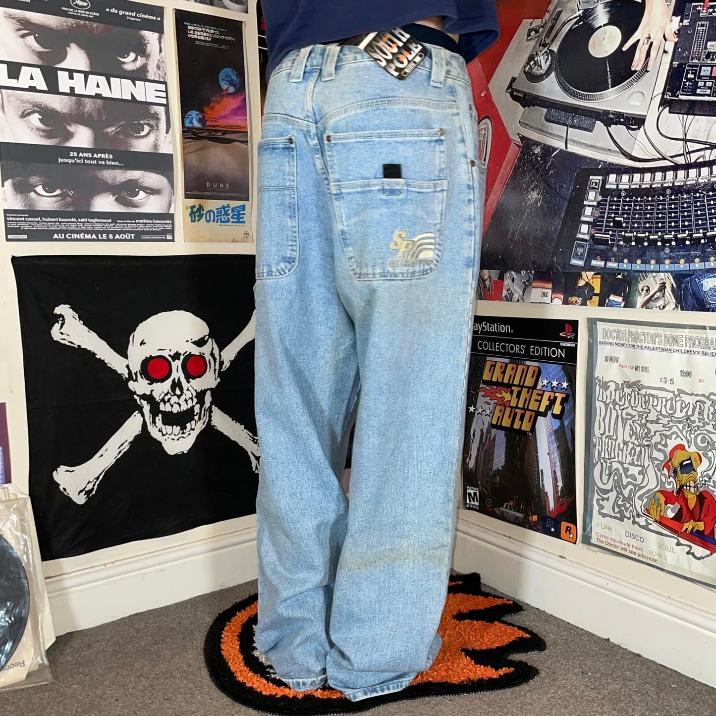 Southpole 00s Embroidered Light Blue Baggy Denim Jeans 34x32