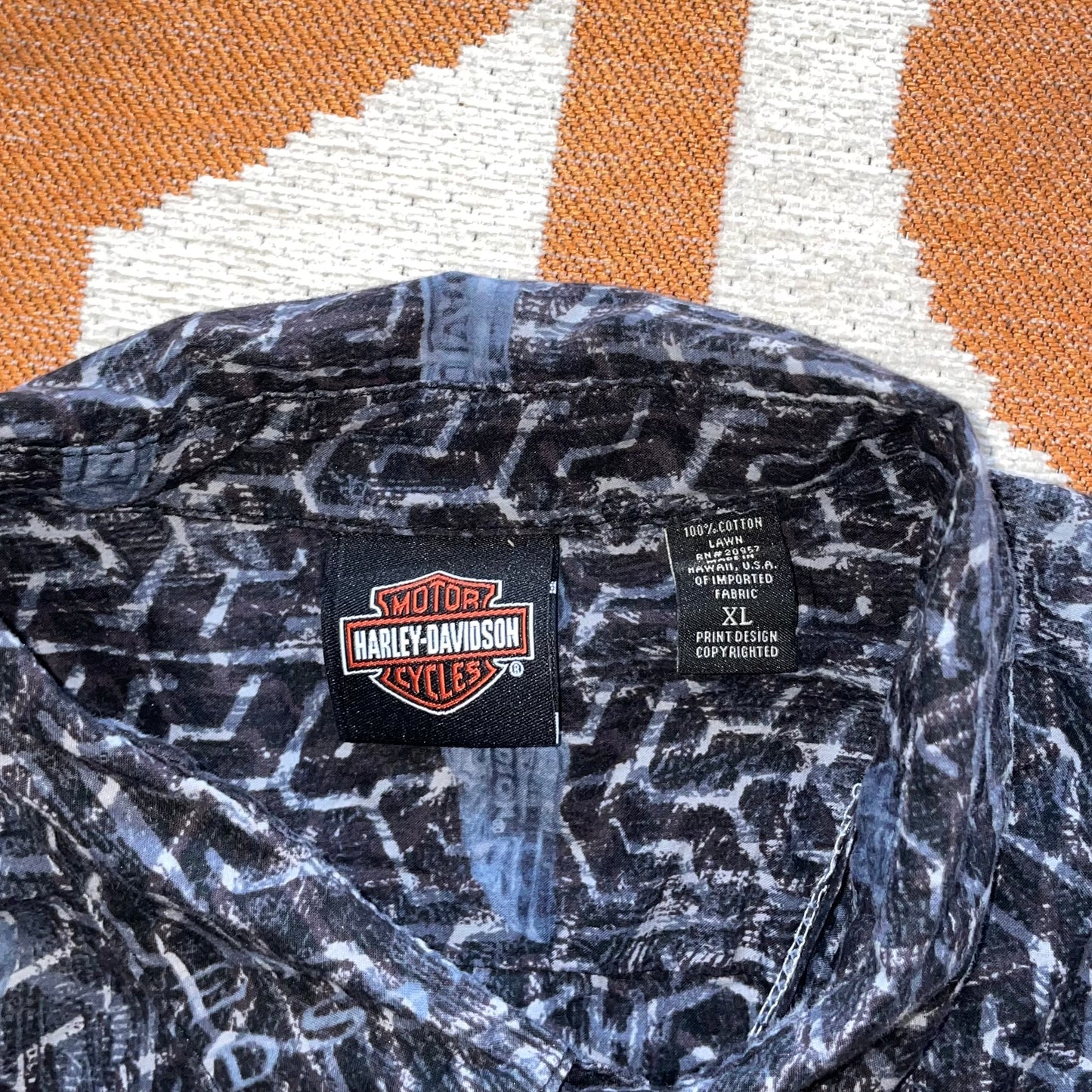 Harley Davidson 00s Pattern ‘Tire Tracks’ Shirt XL