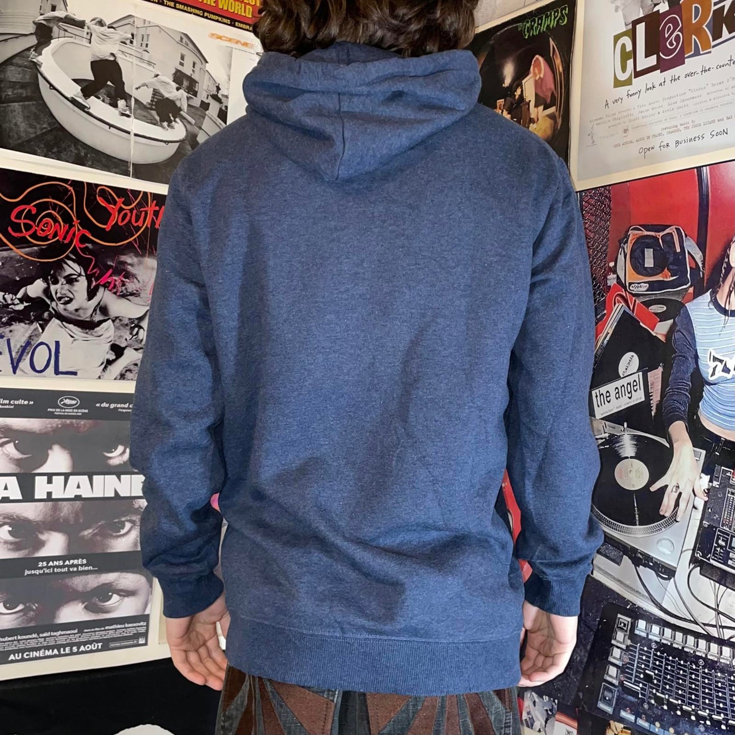 Quiksilver 00s Navy Logo Print Hoodie L