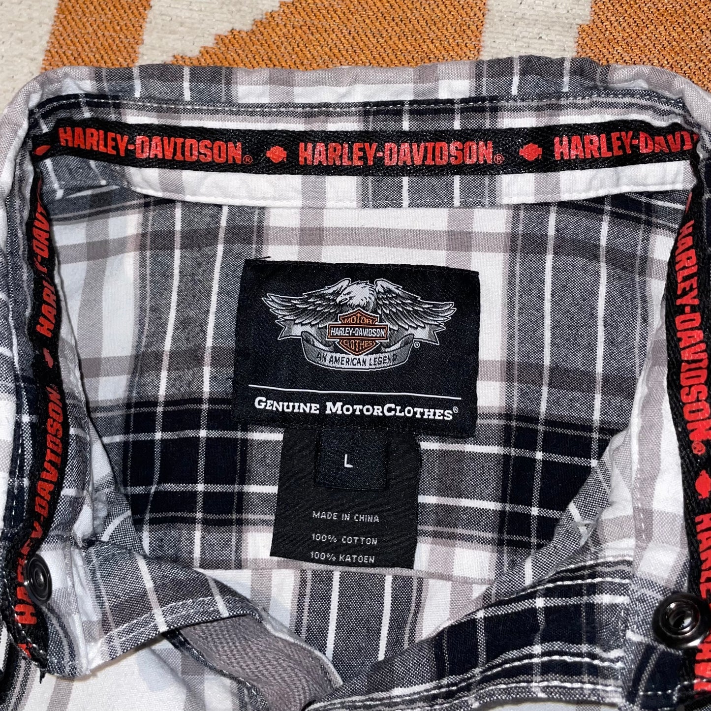 Harley Davidson 00s Check ‘Gothic’ Embroidered Shirt L