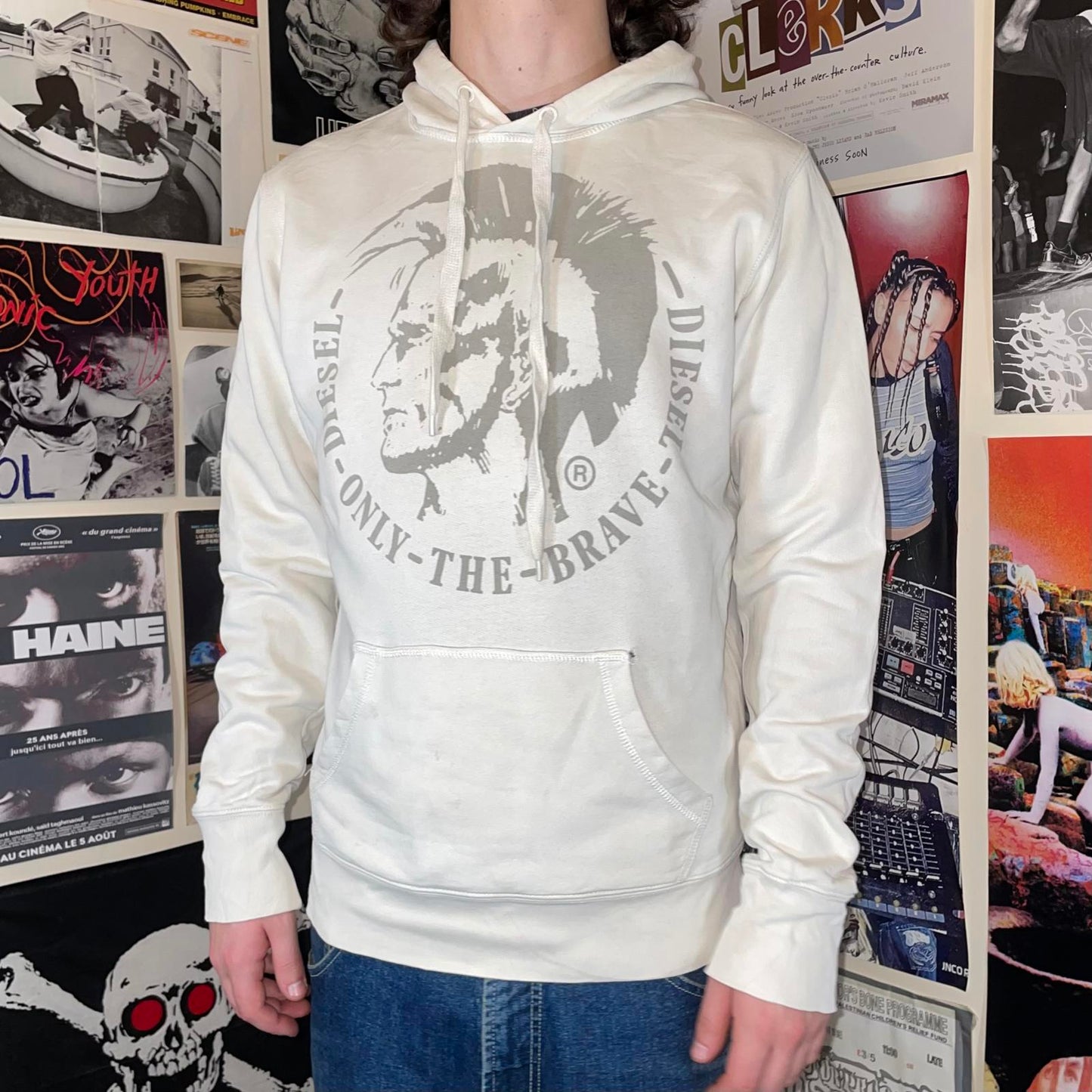 Diesel 00s Brave Graphic White Hoodie L