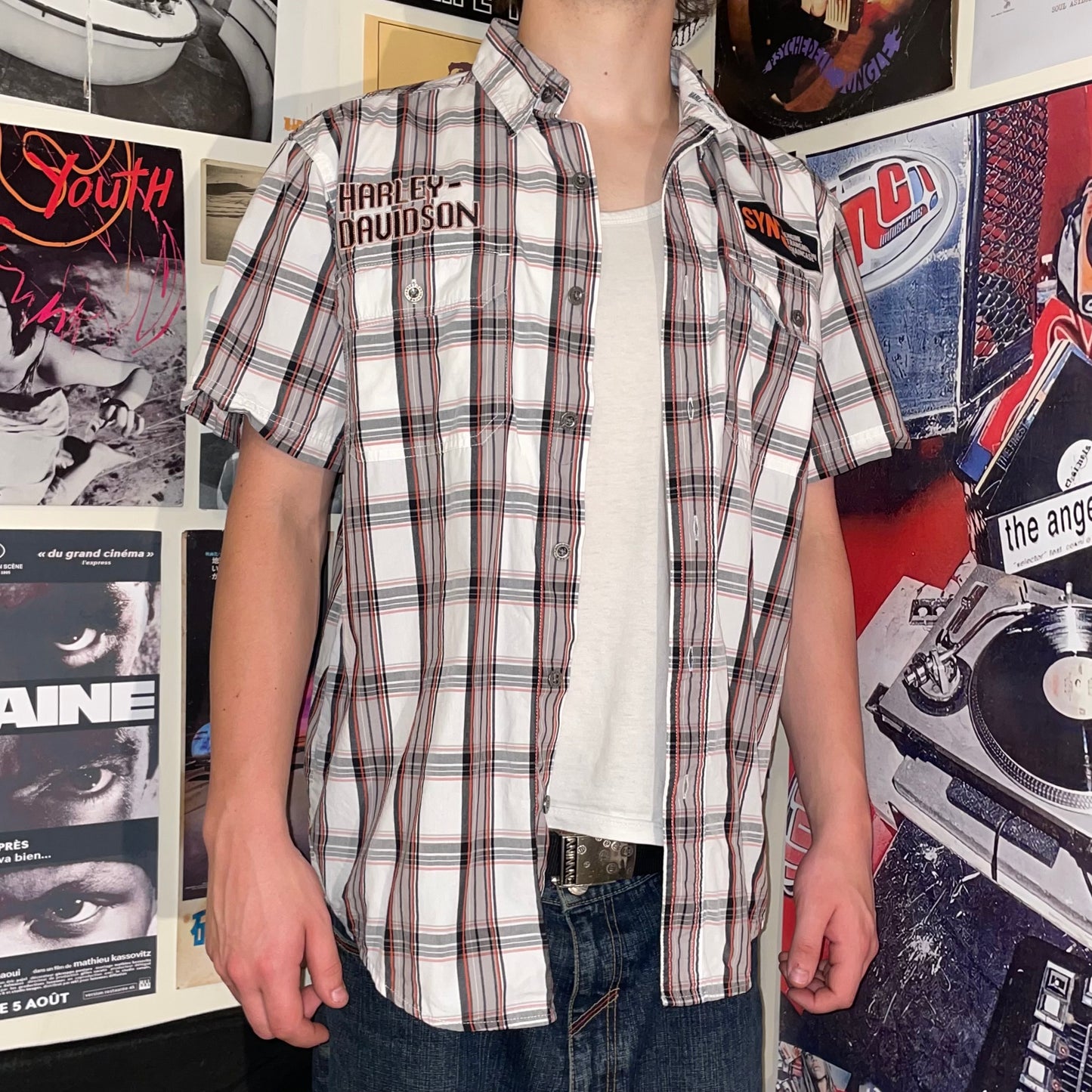 Harley Davidson 00s Plaid Embroidered ‘Racing’ Shirt M