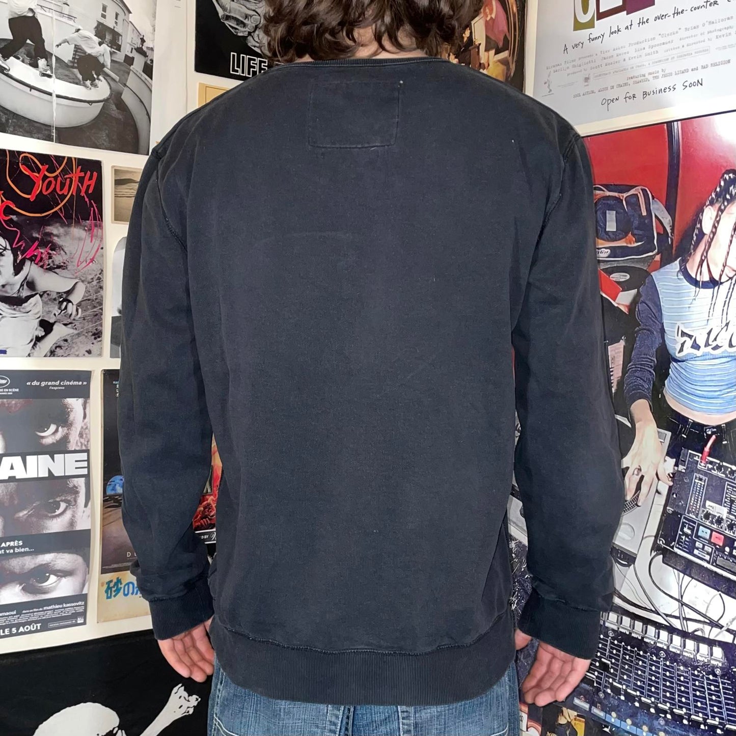 Quiksilver 00s Graphic Beach Black Sweatshirt L