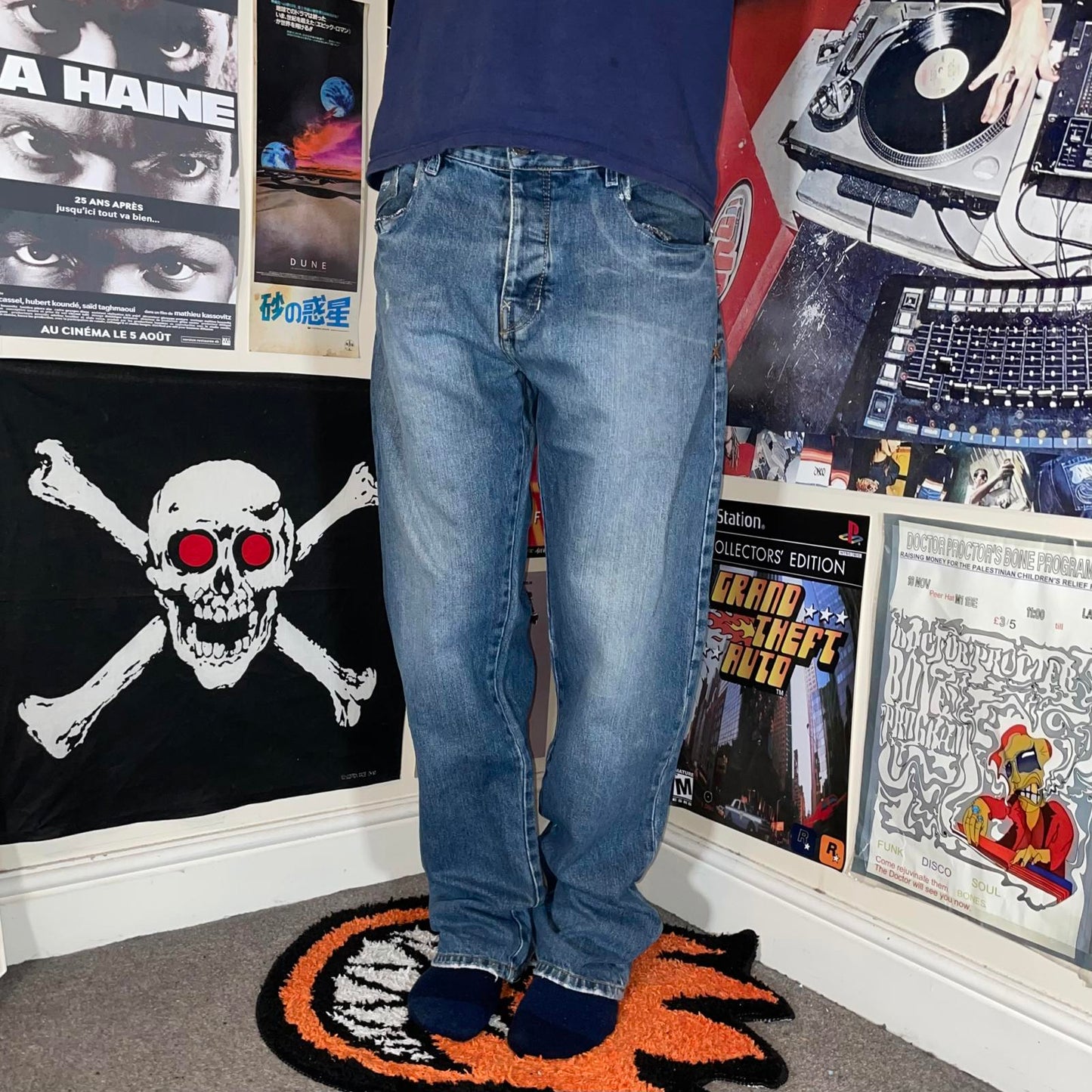 Billabong 00s Printed Cross Denim Blue Surf Jeans 32x32