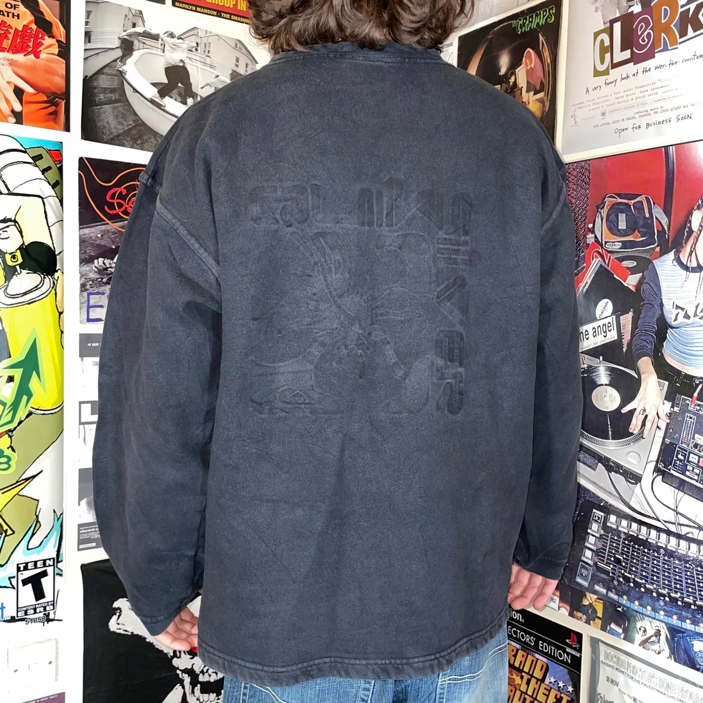 Quiksilver 90s Black Hibiscus Imprinted Sweatshirt XL