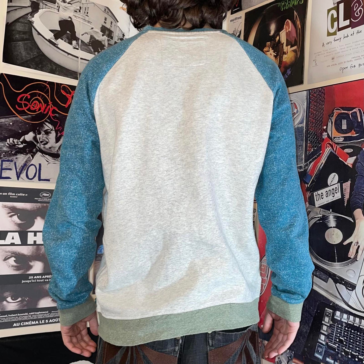 Quiksilver 00s Panelled Blue Logo Sweatshirt L