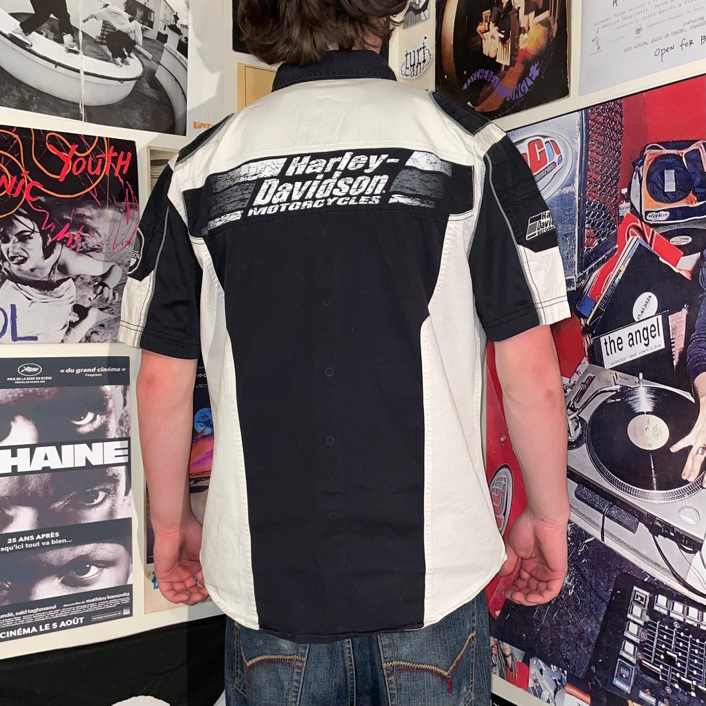 Harley Davidson 00s Printed Panelled Shirt M