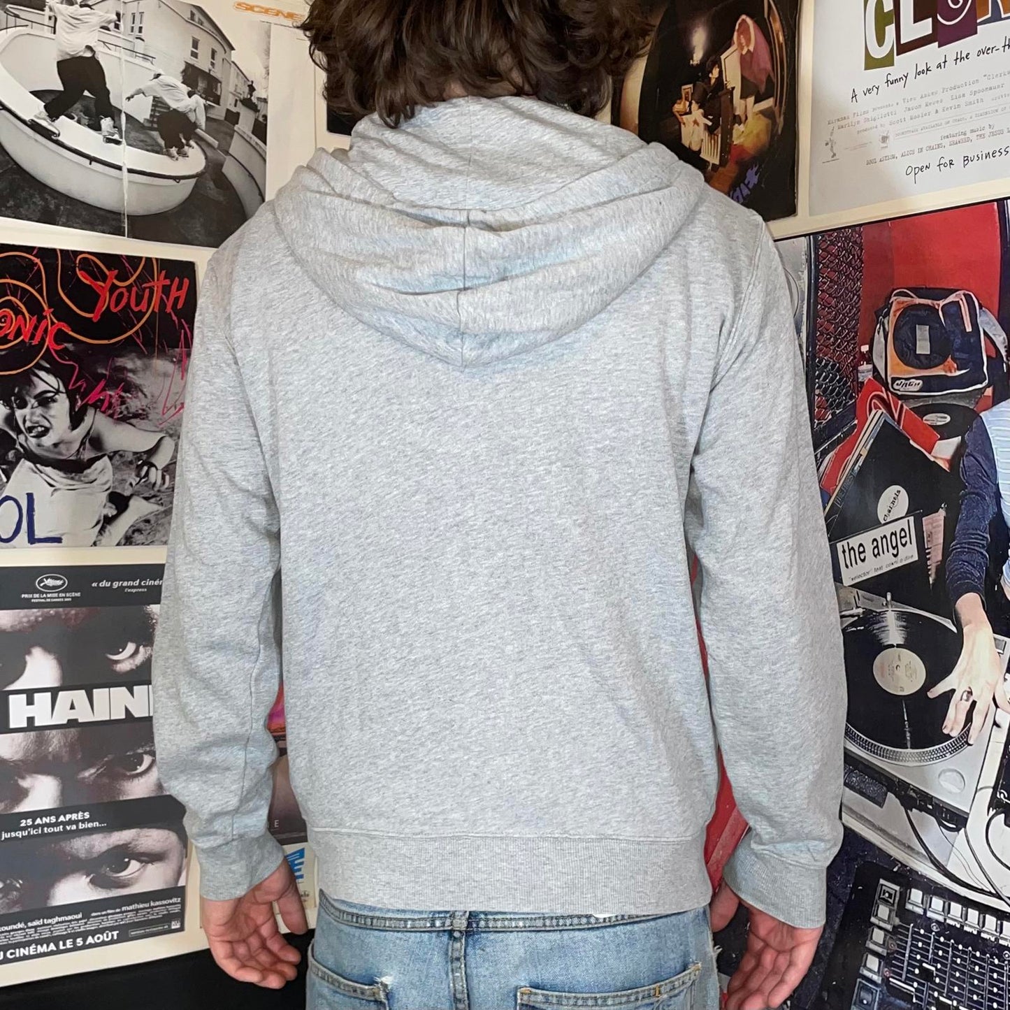 Quiksilver 00s Grey Zip Logo Print Hoodie S