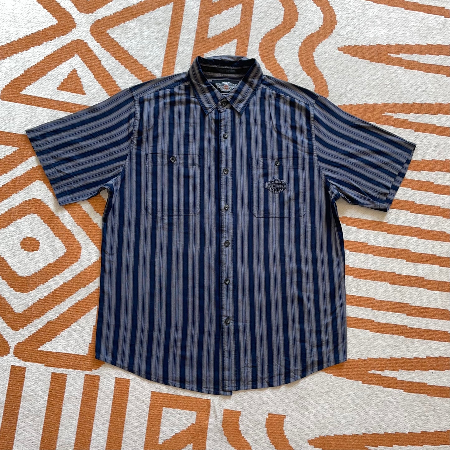 Harley Davidson 00s Striped Navy Shirt L
