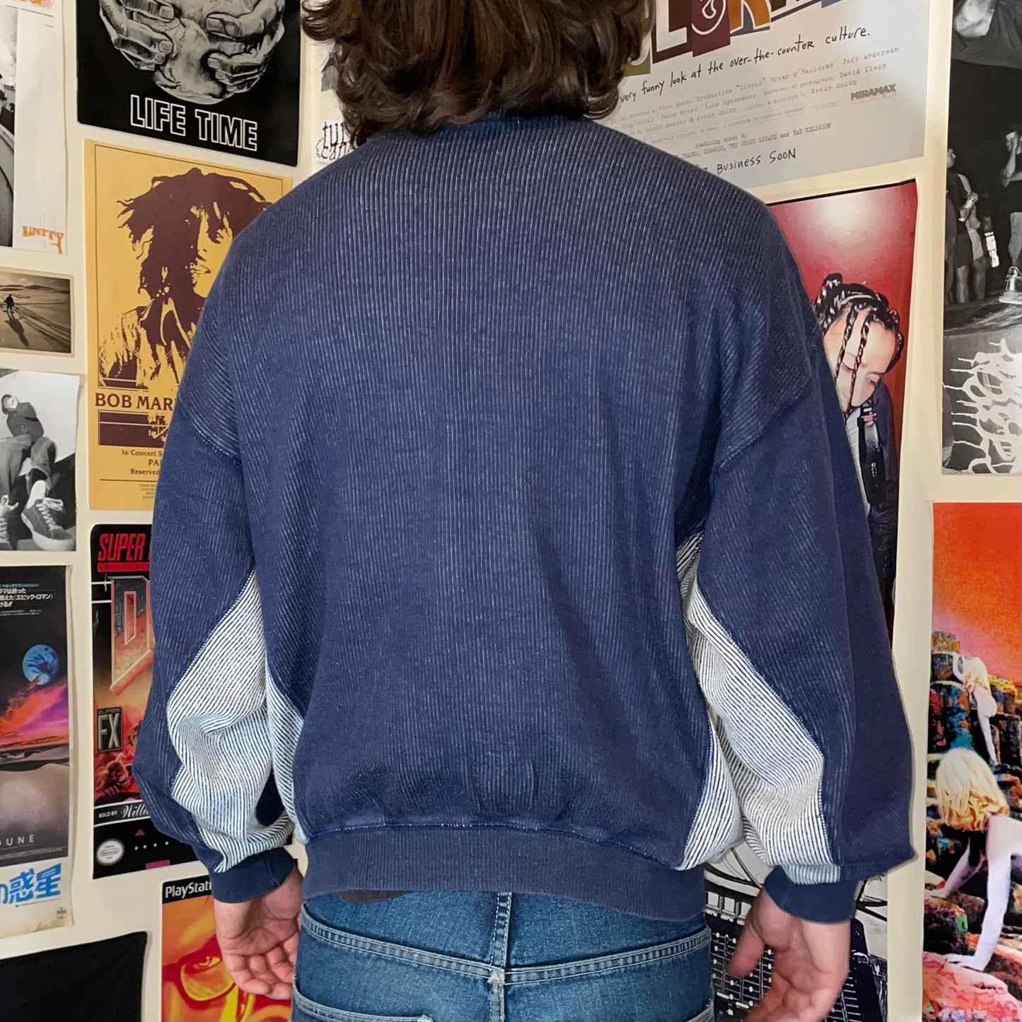 Adidas 90s Textured Print Navy Sweatshirt S