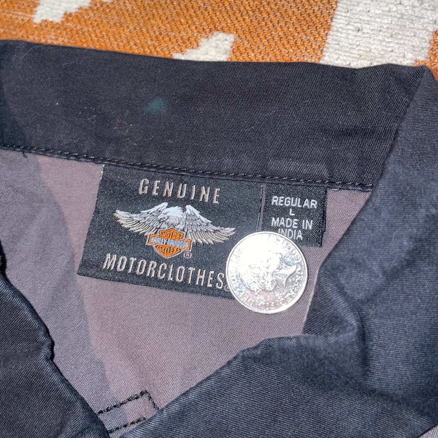 Harley Davidson 00s Embroidered Shield Shirt L