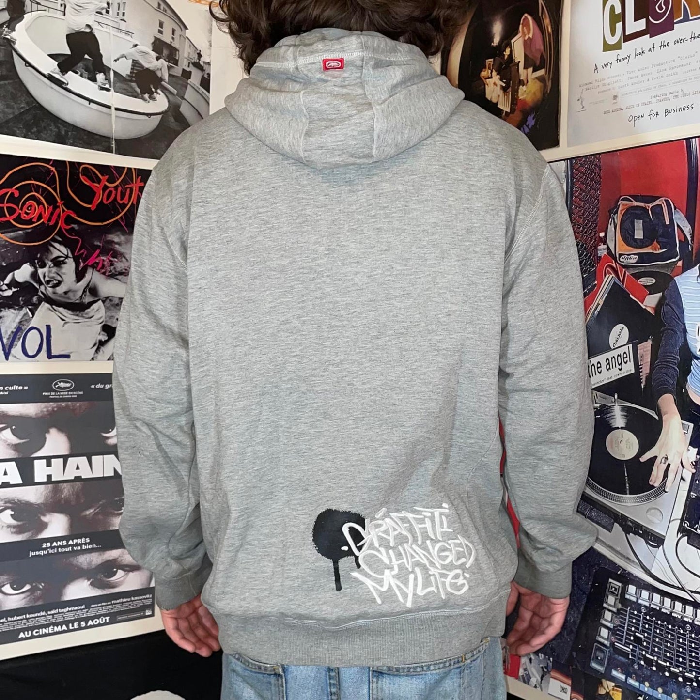 Ecko Unltd. 90s Graffiti Embroidered Grey Zip Hoodie M