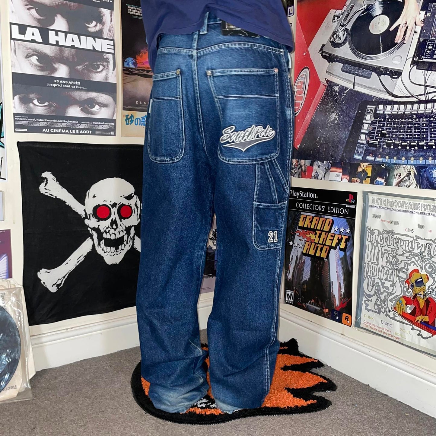 Southpole 90s Embroidered Baggy Blue Denim Jeans 32x33