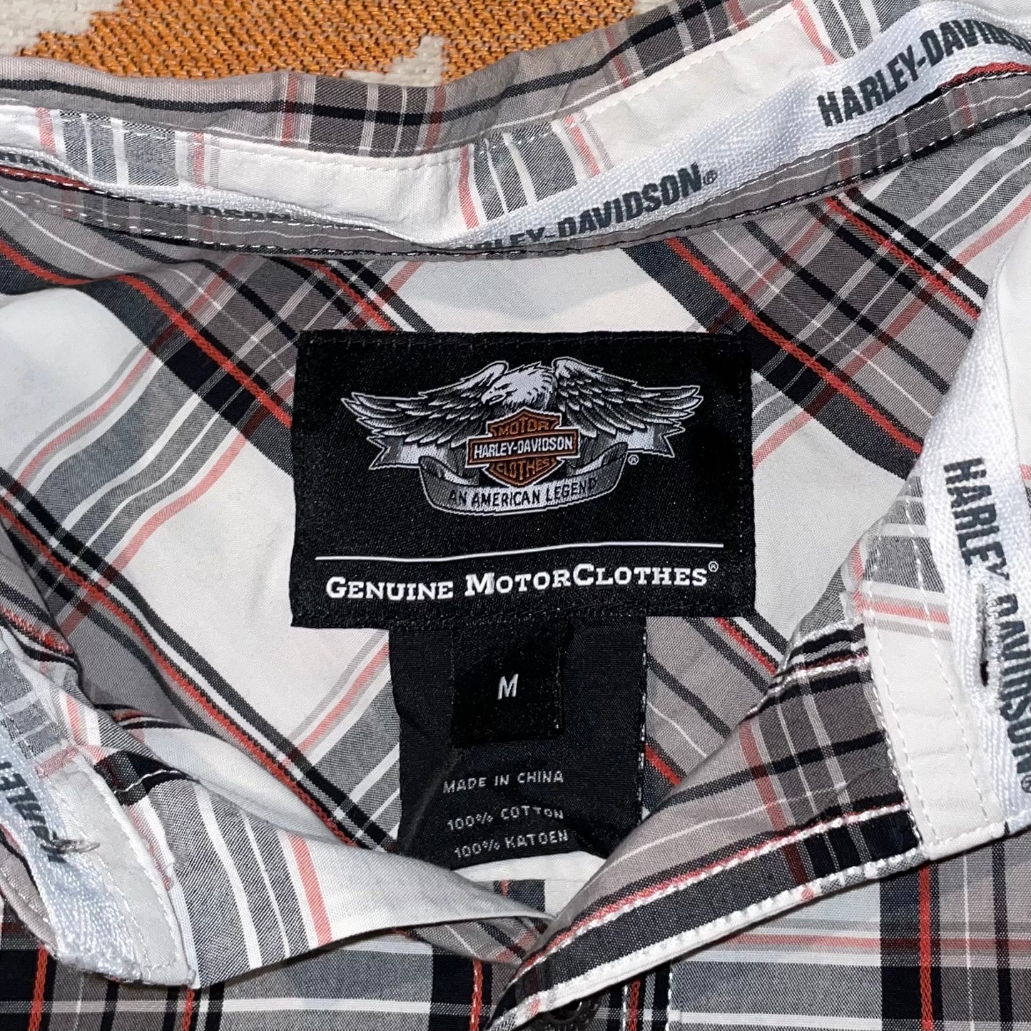 Harley Davidson 00s Plaid Embroidered ‘Racing’ Shirt M