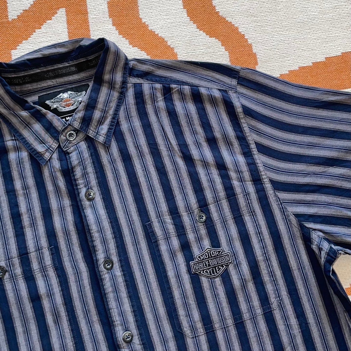Harley Davidson 00s Striped Navy Shirt L