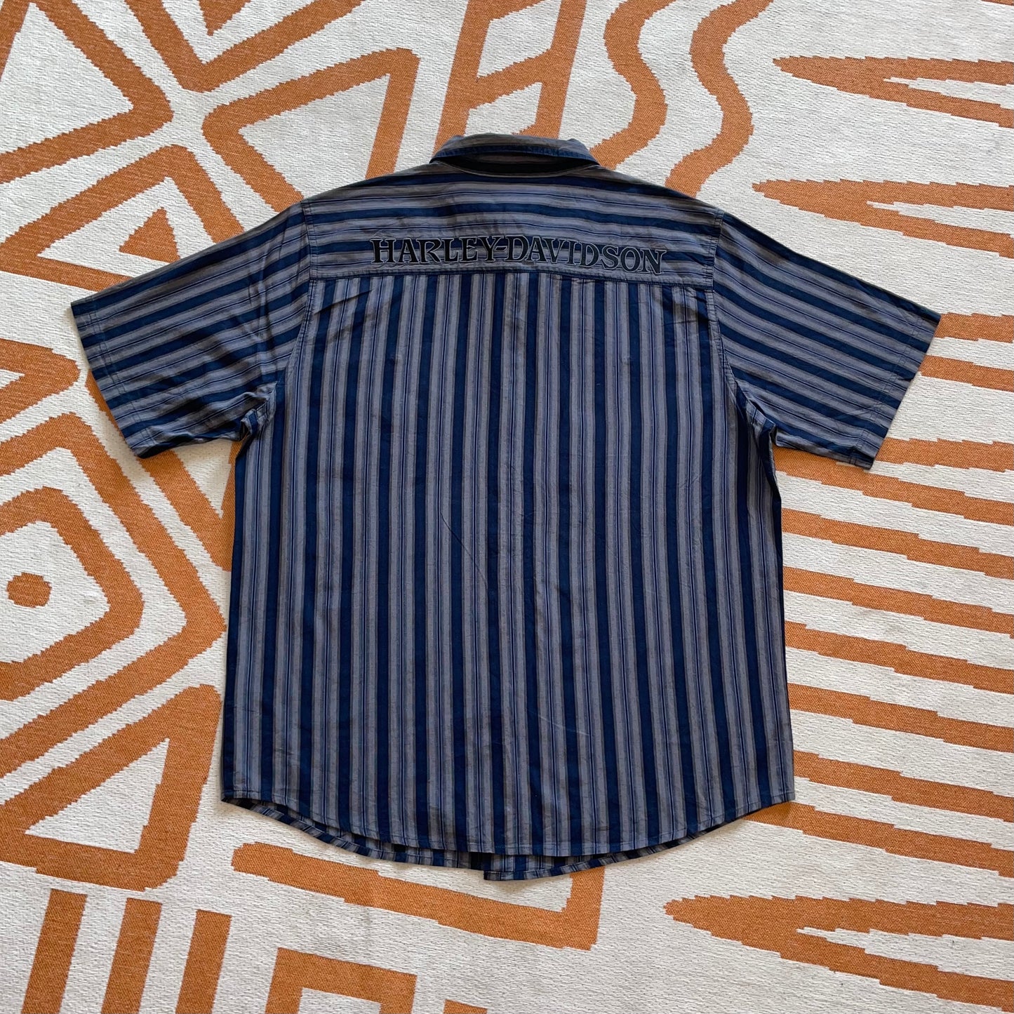 Harley Davidson 00s Striped Navy Shirt L
