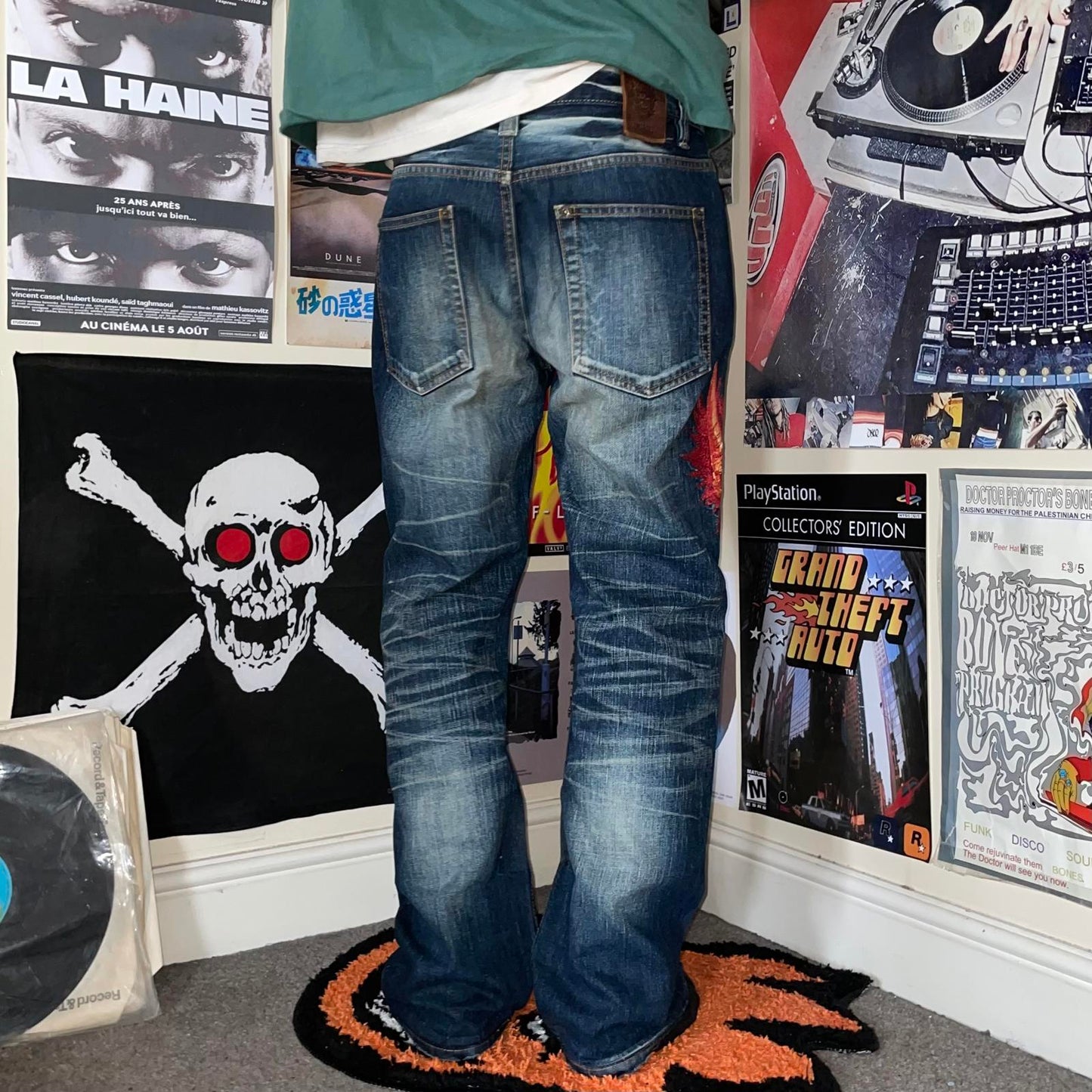 Oni Arai Embroidered Japanese Demon Denim Jeans 34x29
