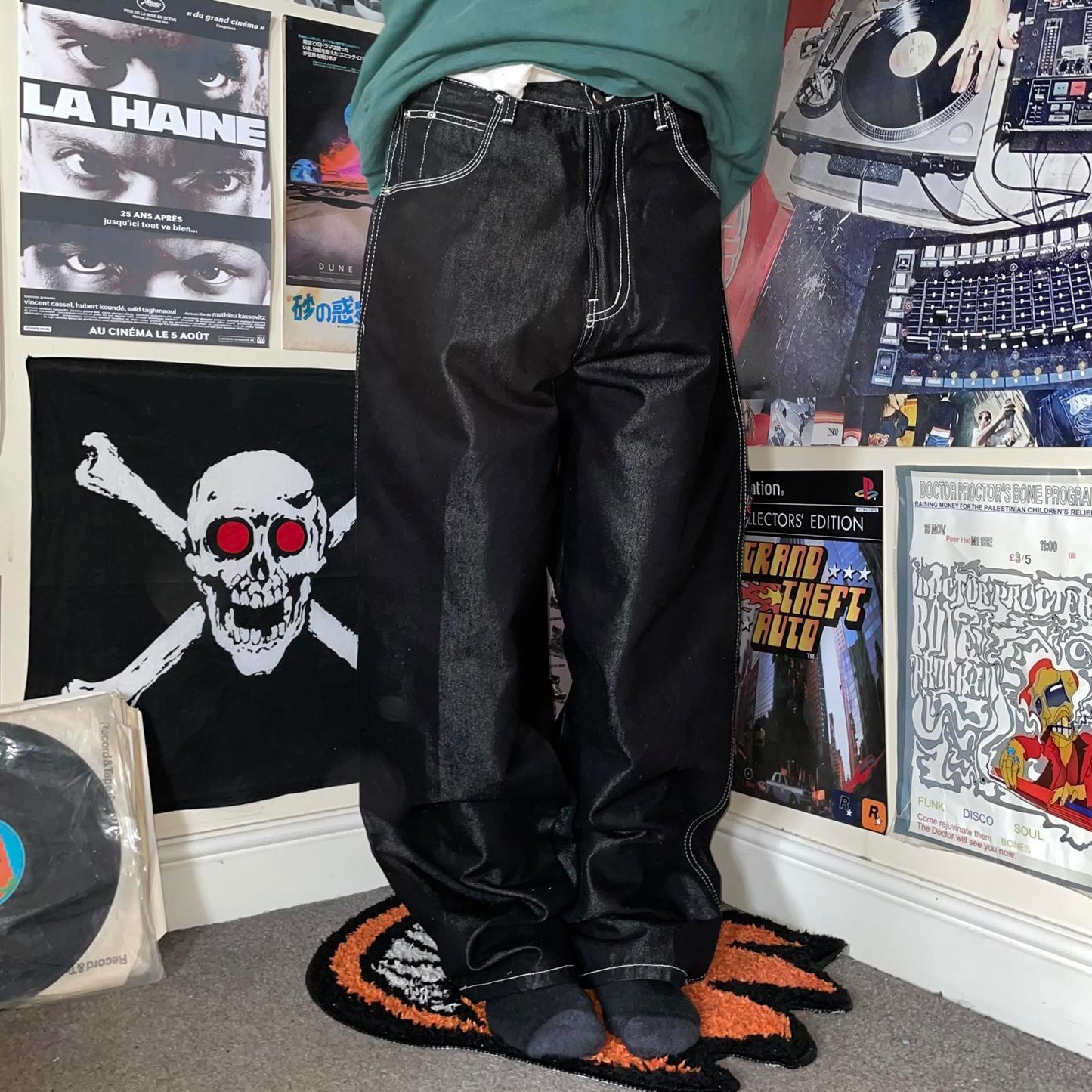Wu Tang Clan 90s Embroidered Black Baggy Denim Jeans 32x33