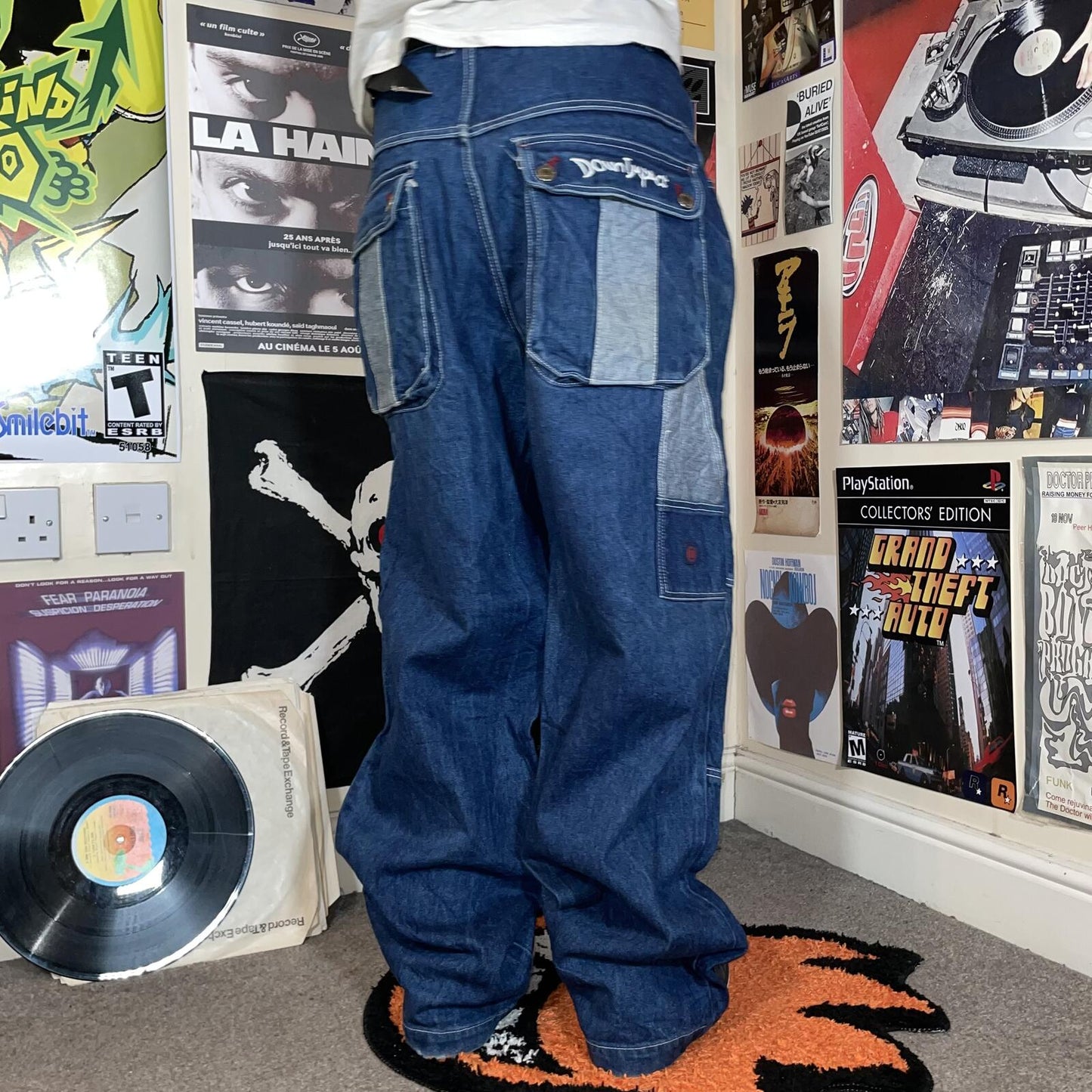 Down Impact 00s Embroidered Baggy Blue Jeans 38x32