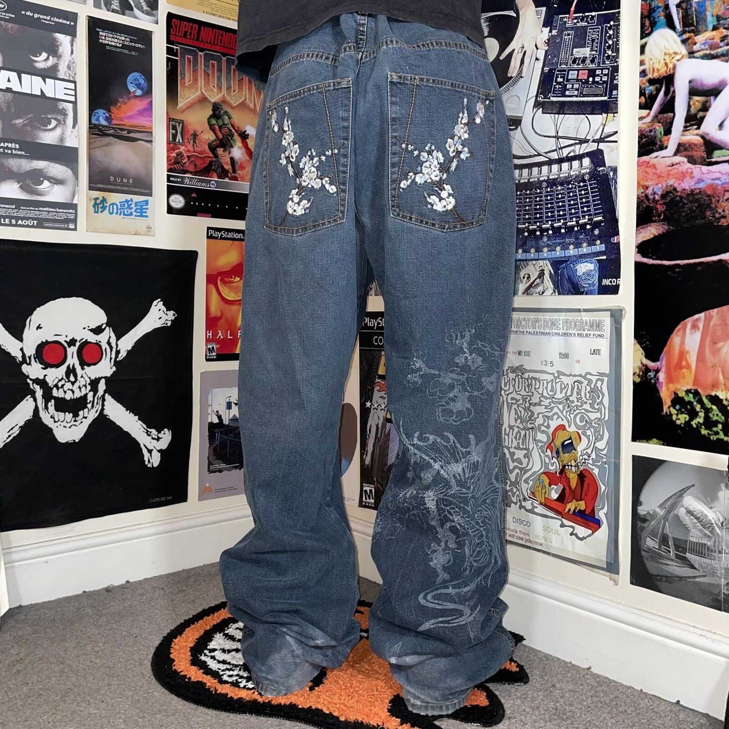 Anthm 00s Embroidered Dragon Japanese Baggy Jeans 42x35