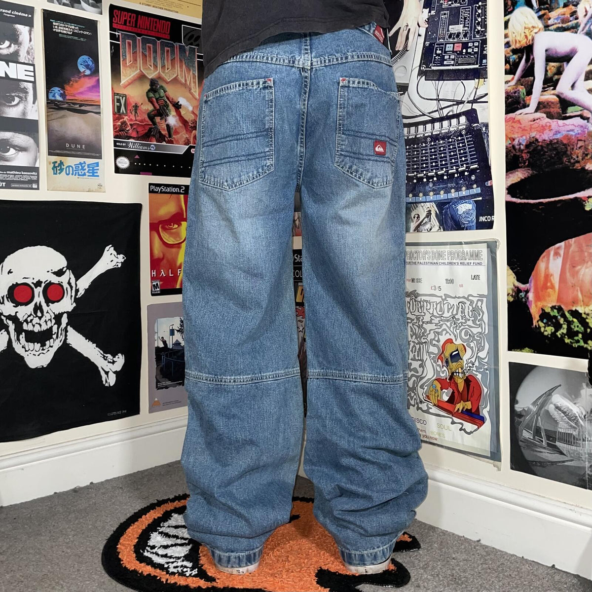 Quiksilver 00s Patched ‘Ranger’ Baggy Blue Jeans 34x35