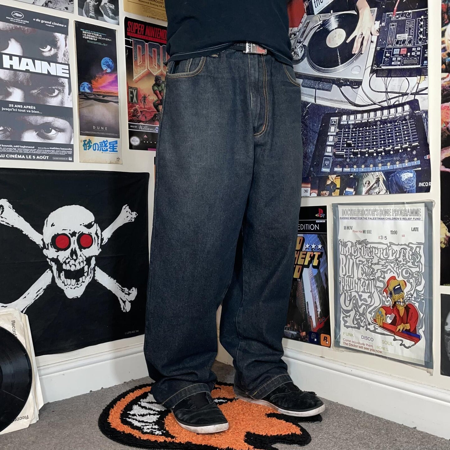 Raw Blue 00s Printed ‘Grind House’ Black Baggy Jeans 36x31