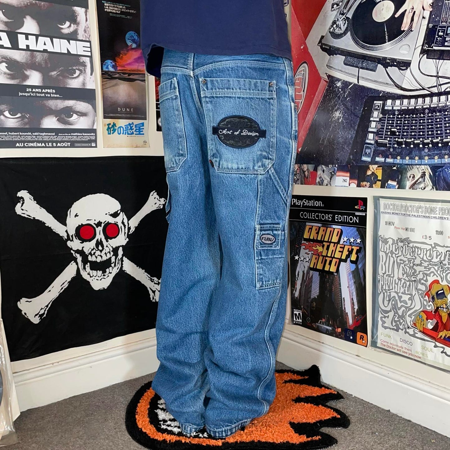 Fubu 90s Embroidered Baggy Denim Blue Jeans 32x32