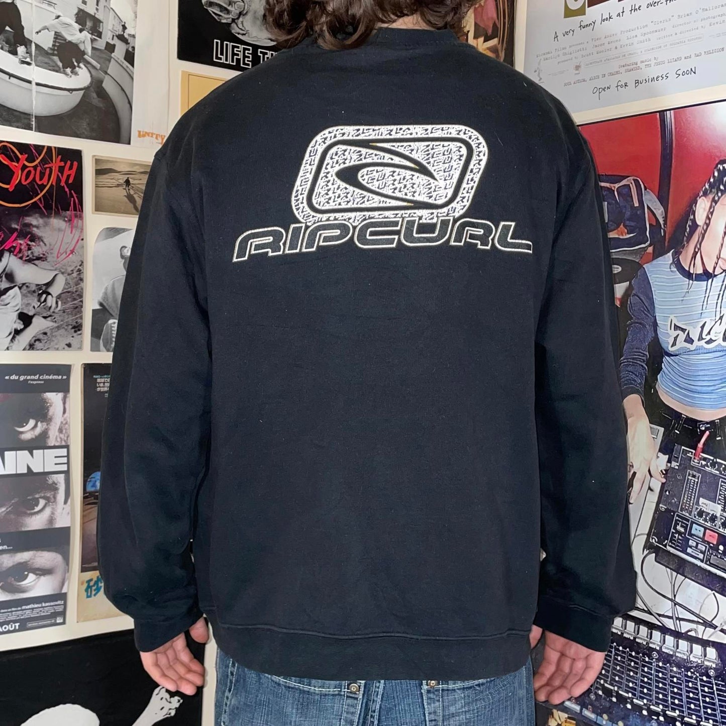 Rip Curl 90s Print Logo Black Sweatshirt L