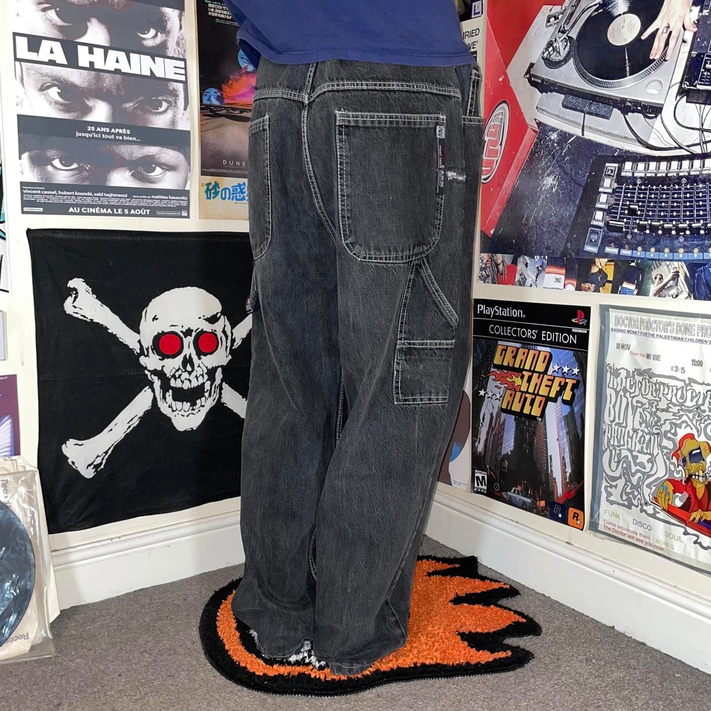 Phat Farm 90s Black Baggy Denim Carpenter Jeans 40x32