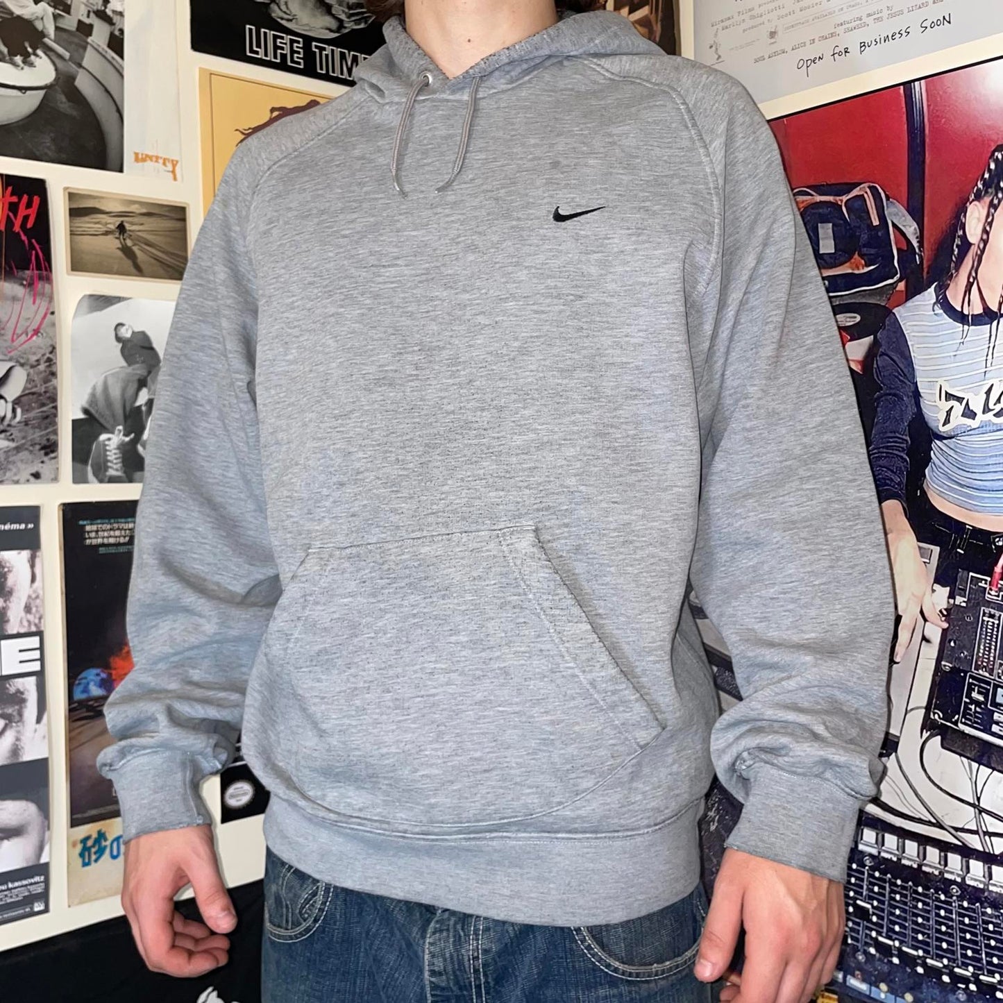 Nike 00s Grey Swoosh Hoodie M