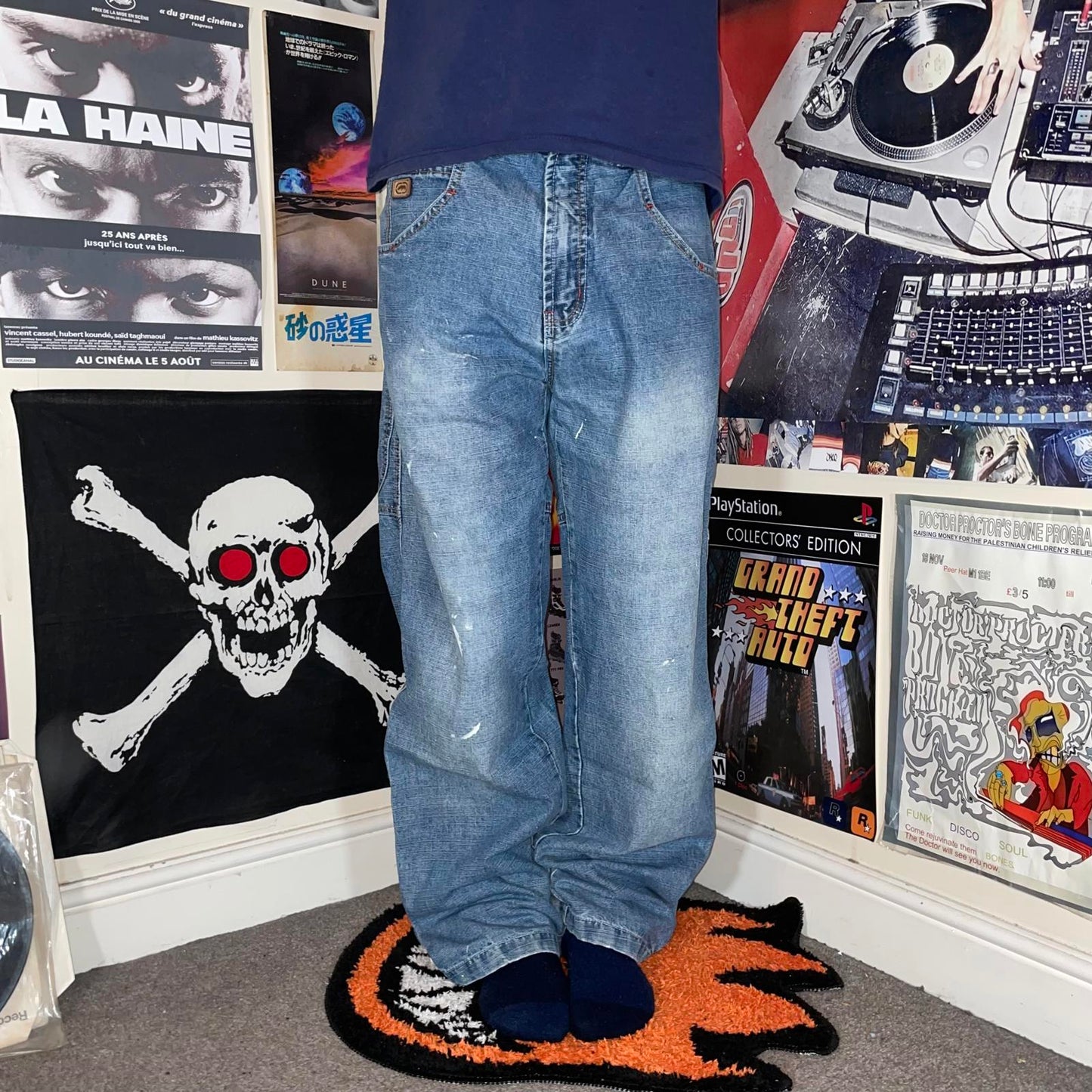 Ecko Unltd. 00s Rhino Imprint Baggy Denim Blue Jeans 32x33