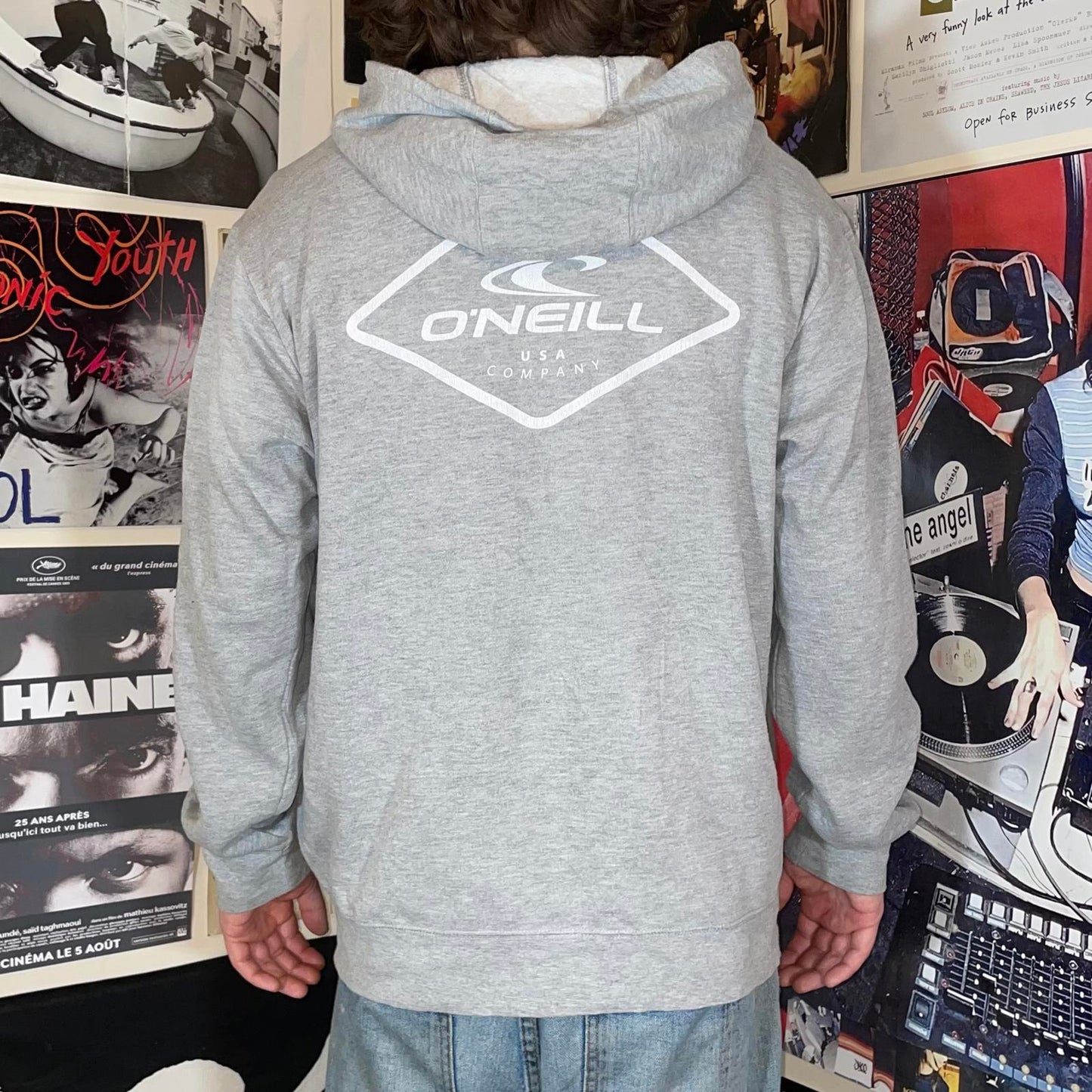 O’Neill 00s Graphic Surf Zip Grey Hoodie L