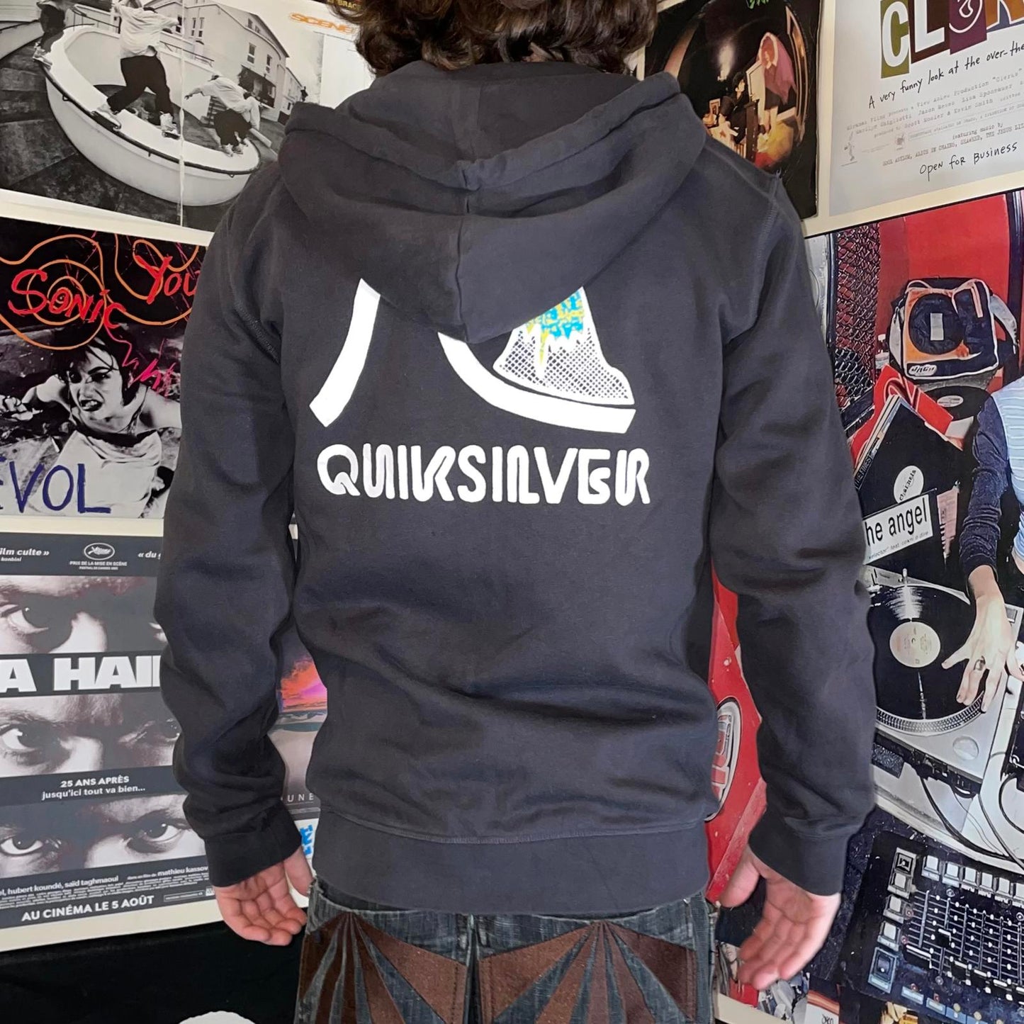 Quiksilver 00s Wave Print Zip Hoodie S