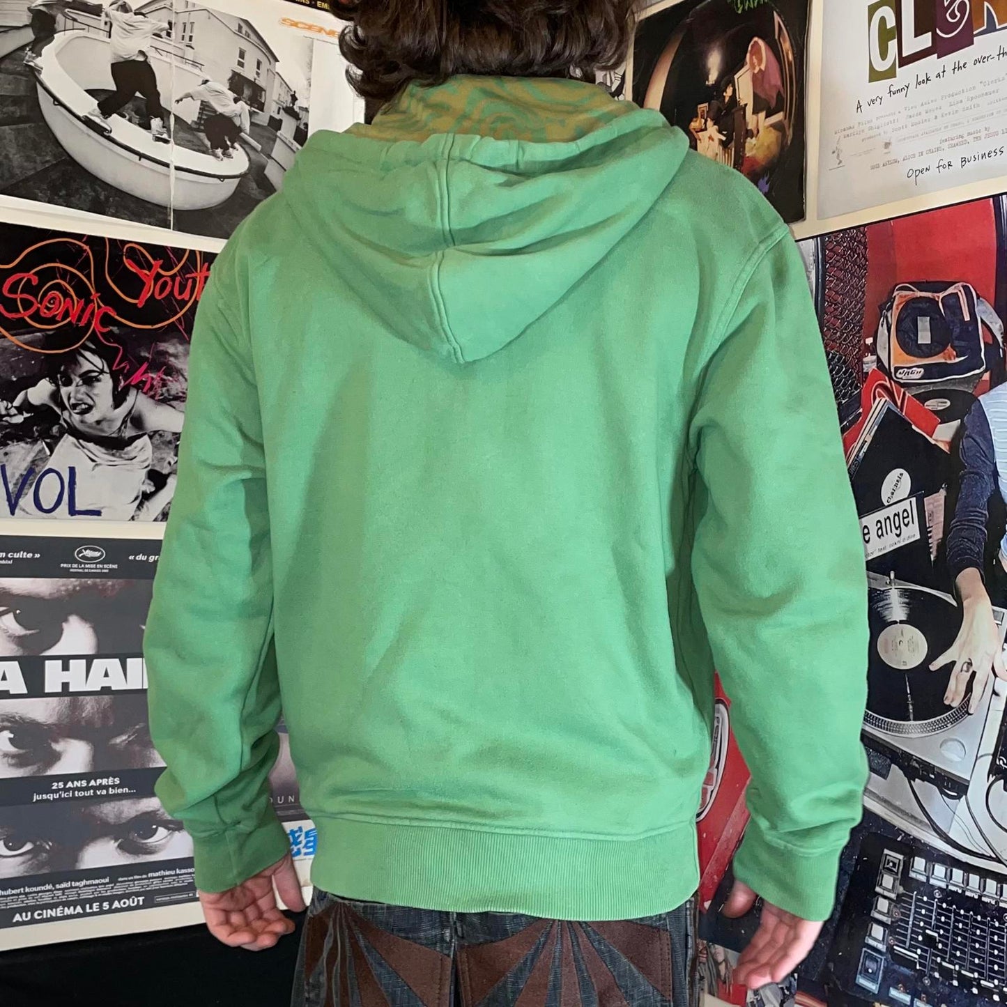 Quiksilver 00s Embroidered Green Zip Hoodie M