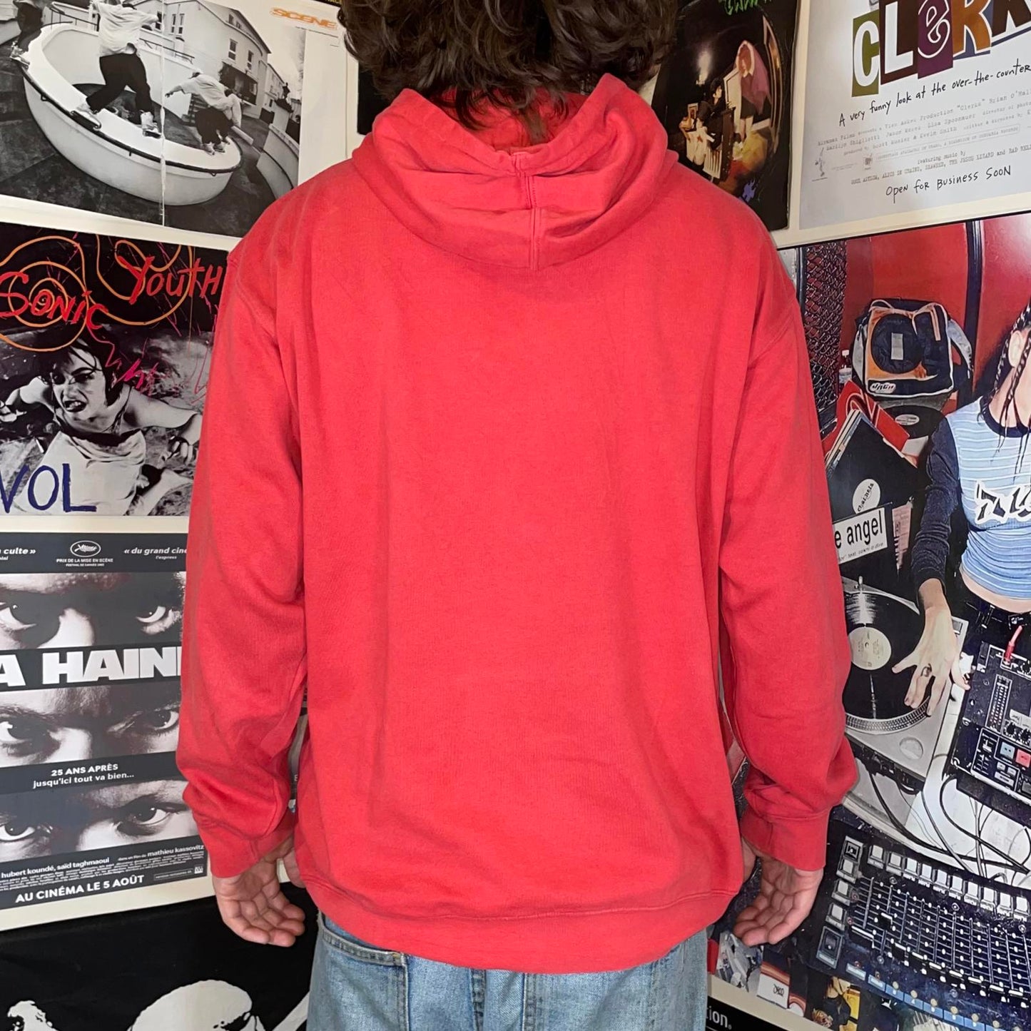 DC 00s Salmon Plaid Graphic Print Hoodie L