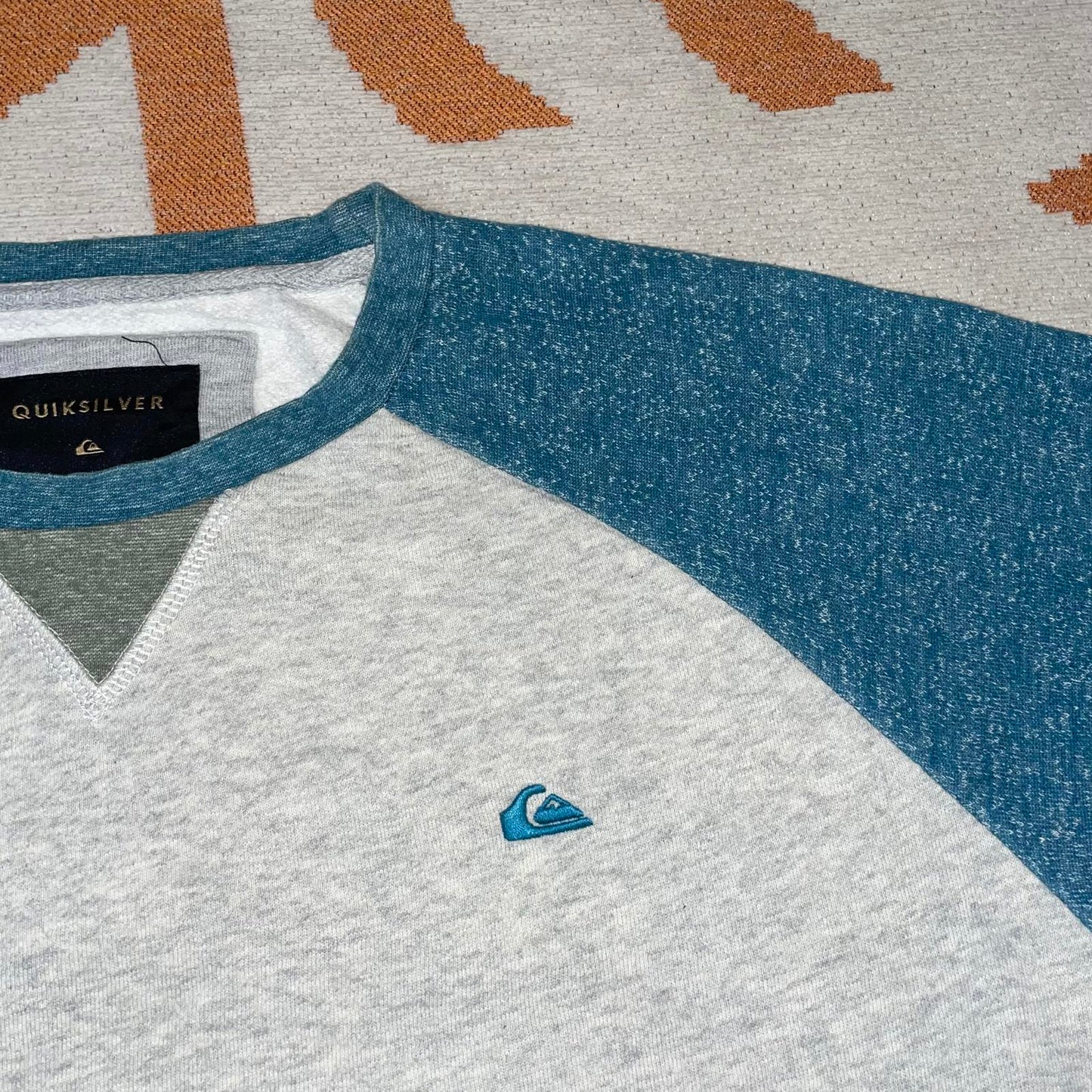 Quiksilver 00s Panelled Blue Logo Sweatshirt L
