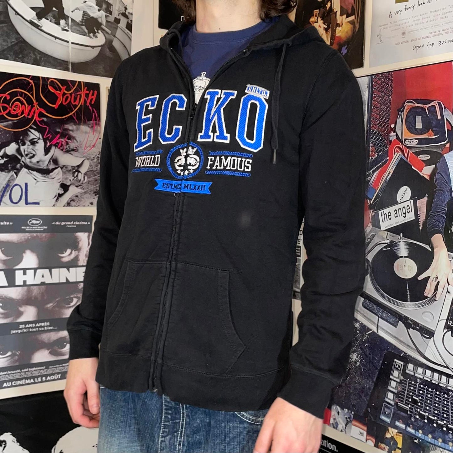 Ecko Unltd. 00s Embroidered Zip Black Hoodie L