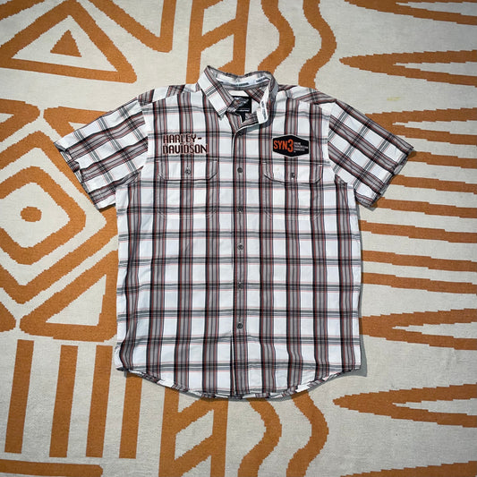 Harley Davidson 00s Plaid Embroidered ‘Racing’ Shirt M