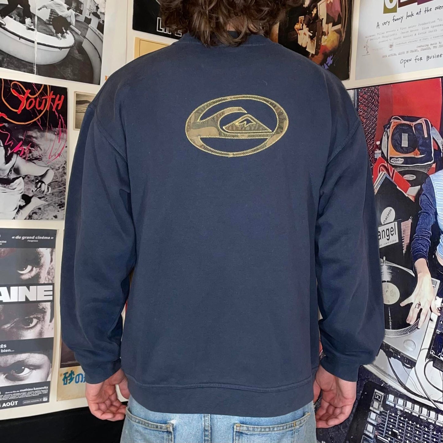 Quiksilver 90s Embroidered Camo Logo Navy Sweatshirt L