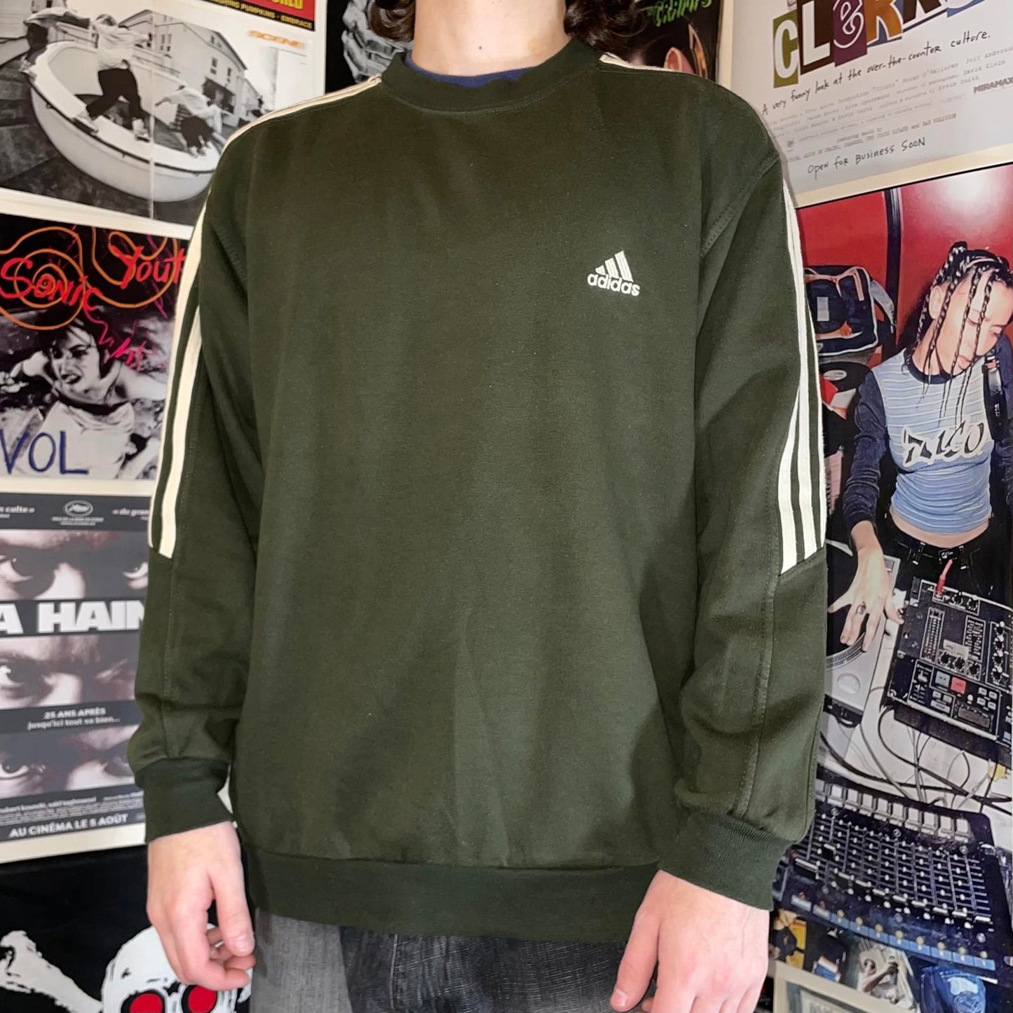 Adidas 90s Embroidered Green Sweatshirt M