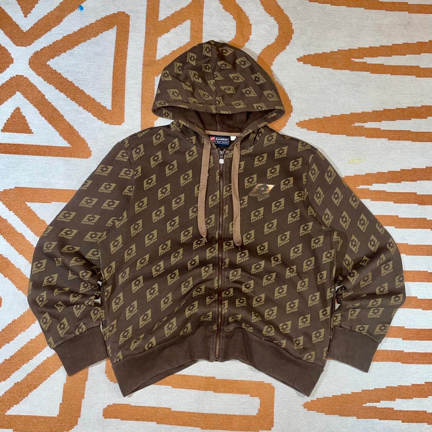 Lotto 00s Logo Pattern Brown Zip Hoodie L