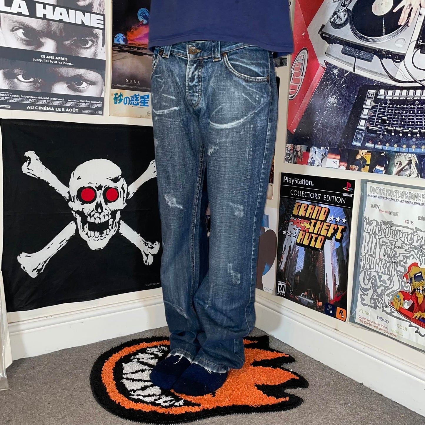 Angel-Devil 00s Printed Wings Denim Jeans 34x32