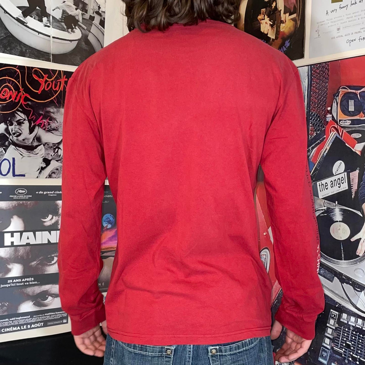 Quiksilver 00s Red Print Longsleeve T-Shirt M