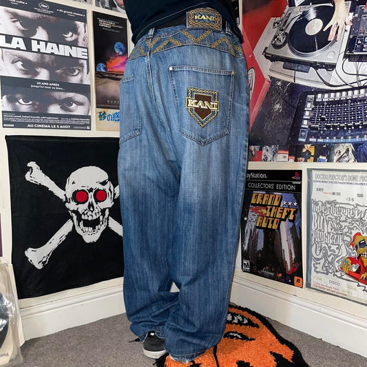 Karl Kani 90s Embroidered Gold Chain Jeans 42x34