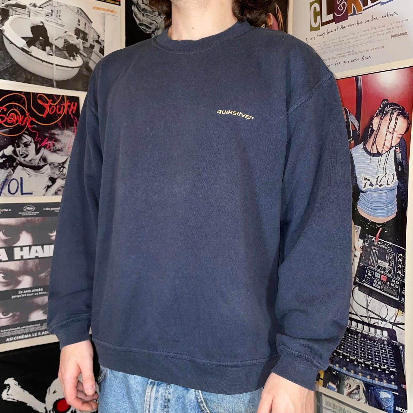 Quiksilver 90s Embroidered Camo Logo Navy Sweatshirt L