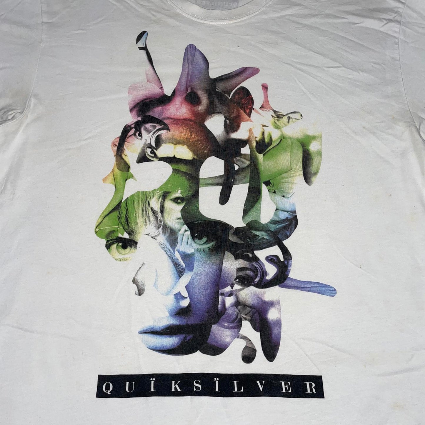Quiksilver 00s Collage Art Graphic T-Shirt XL